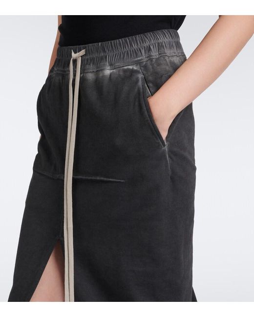 Rick Owens Black Drkshdw Sliced Pillar Cotton Midi Skirt