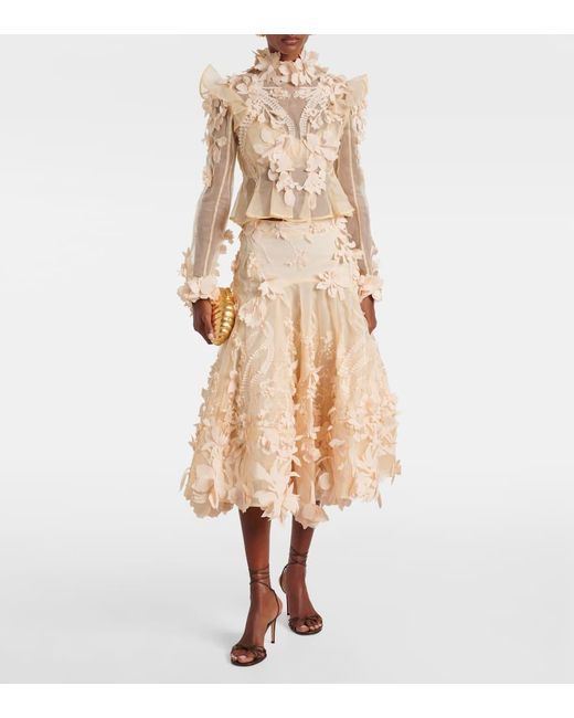Zimmermann Natural Hypnotic Floral-Applique Silk Blouse