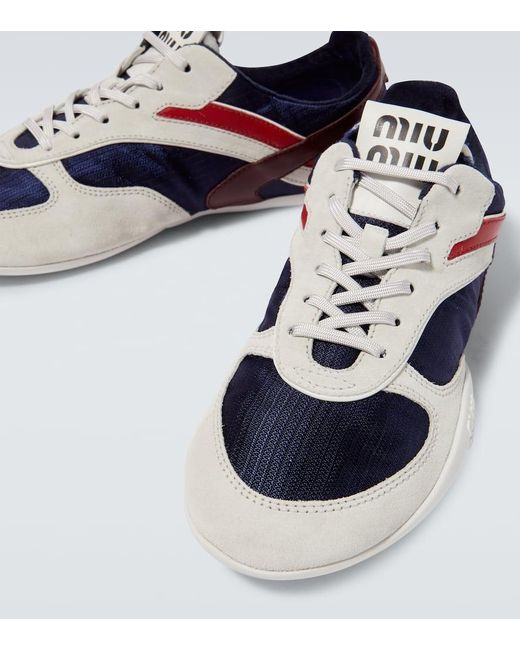 Miu Miu Blue Gymnasium Leather-Trimmed Sneakers for men