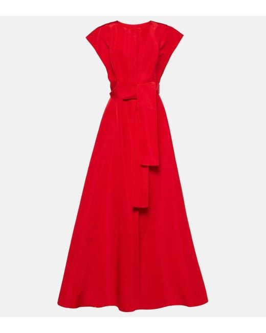 Carolina Herrera Red Belted Silk-mikado Gown