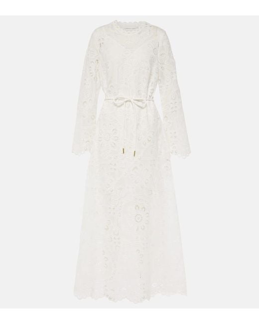 Zimmermann White Ottie Embroidered Cotton Maxi Dress