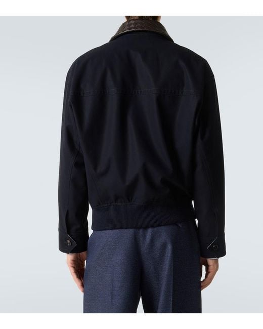 Veste En Coton Et Cuir Intrecciato Bottega Veneta pour homme en coloris Blue