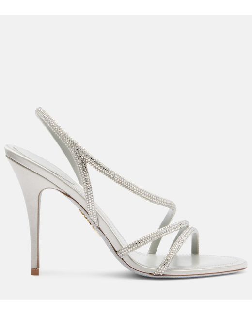 Rene Caovilla White Crystal-Embellished Satin Sandals