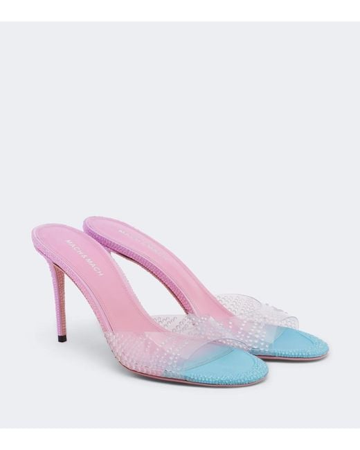 Mach & Mach Pink Crystal Flame Embellished Pvc Mules