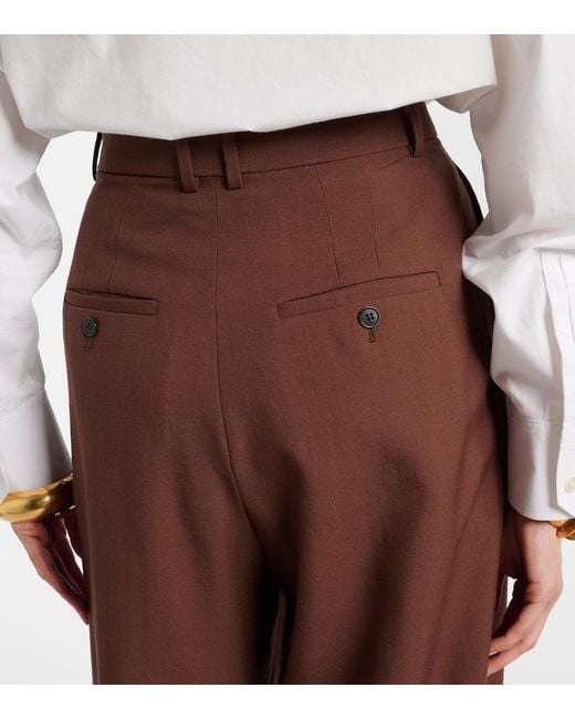 Saint Laurent Brown High-Rise Wool Gabardine Wide-Leg Pants