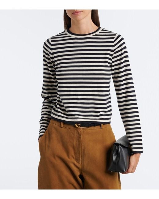 Extreme Cashmere Black N°451 Lisa Striped Cotton And Cashmere Top