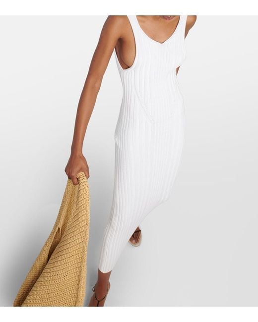 Khaite White Ottilie Cotton-Blend Midi Dress