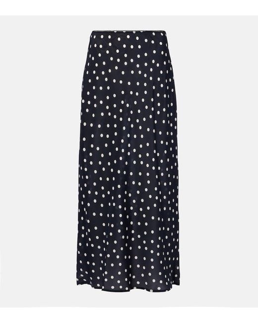 Rixo Blue Ardith Polka-Dot Silk Midi Skirt