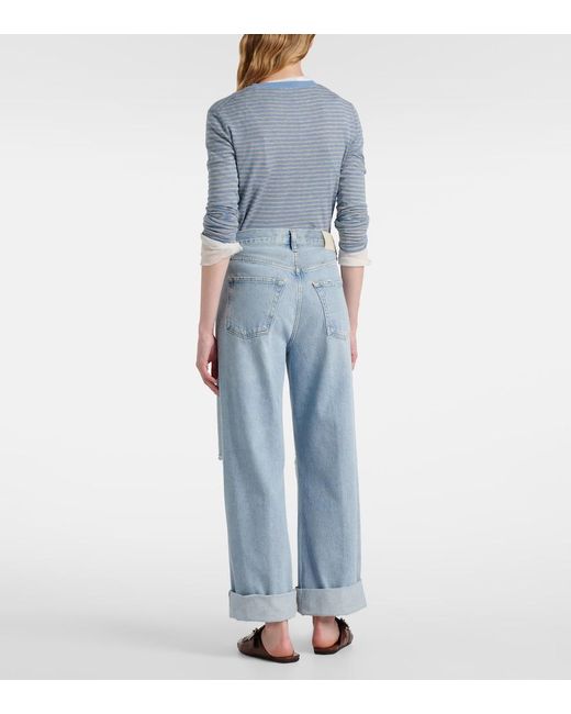 Citizens of Humanity Blue Ayla Distressed Mid-Rise Wide-Leg Jeans