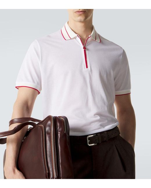 Kiton White Cotton Pique Polo Shirt for men