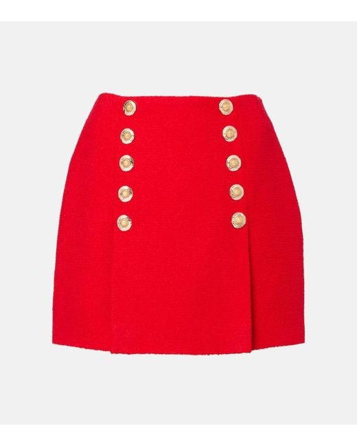 Balmain Red Pleated Wool-Blend Miniskirt