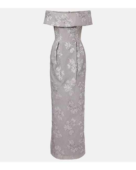 Rebecca Vallance Gray Ruth Off-Shoulder Brocade Bustier Gown