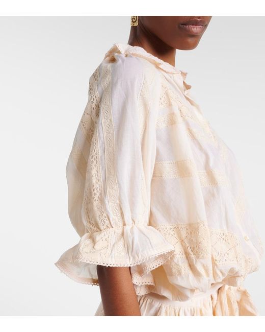 Juliet Dunn Natural Embroidered Cotton Shirt Dress