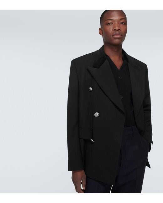 Prada Black Double-Breasted Virgin Wool Suit Jacket for men
