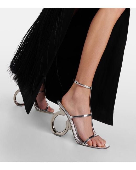 Ferragamo White Elina 105 Metallic Leather Sandals