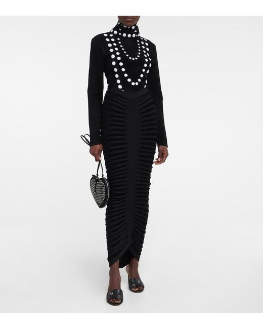 Alaïa Black Oeillets Embellished Leather Sandals