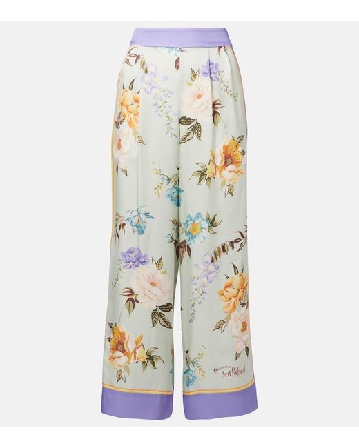 Self-Portrait Multicolor Floral Twill Palazzo Pants