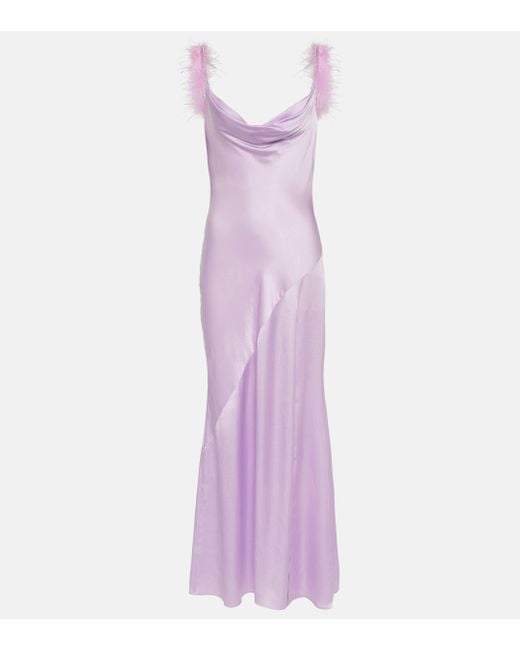 Robe longue en soie a plumes Self-Portrait en coloris Purple