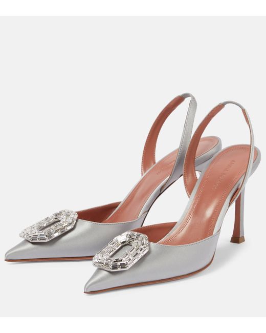 AMINA MUADDI Brown Camelia 90 Satin Slingback Pumps