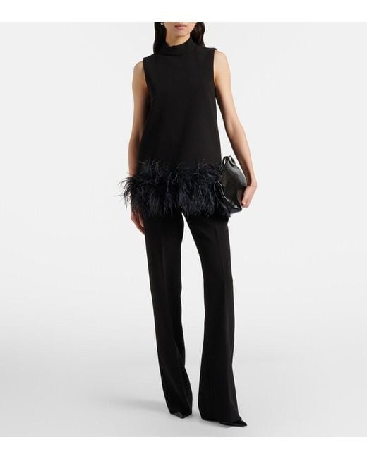 Max Mara Black Feather-Trimmed Top
