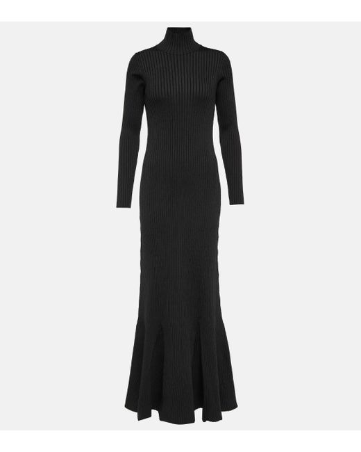 Robe longue en soie melangee Balenciaga en coloris Black