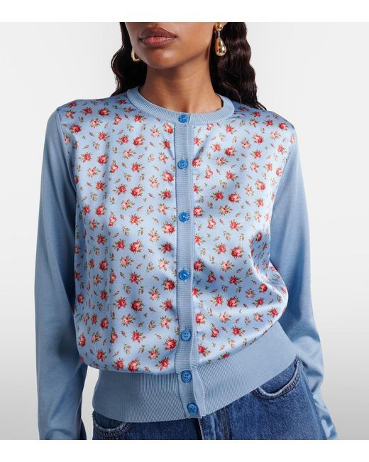 Dolce & Gabbana Blue Floral Paneled Silk Satin Cardigan
