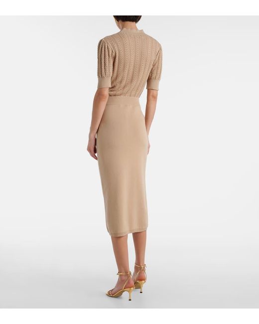 Alessandra Rich Natural Cotton And Cashmere Pencil Skirt