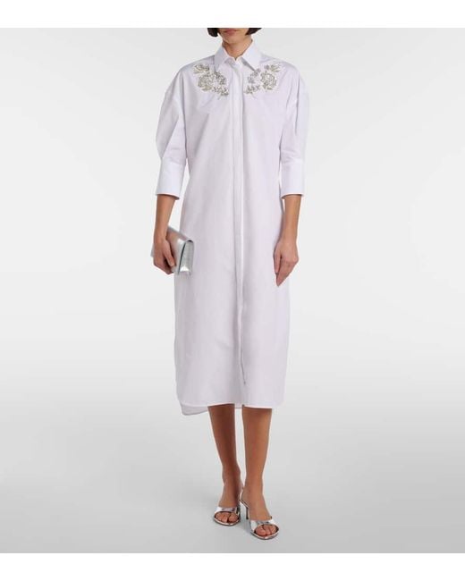 Erdem White Embroidered Cotton Poplin Shirt Dress