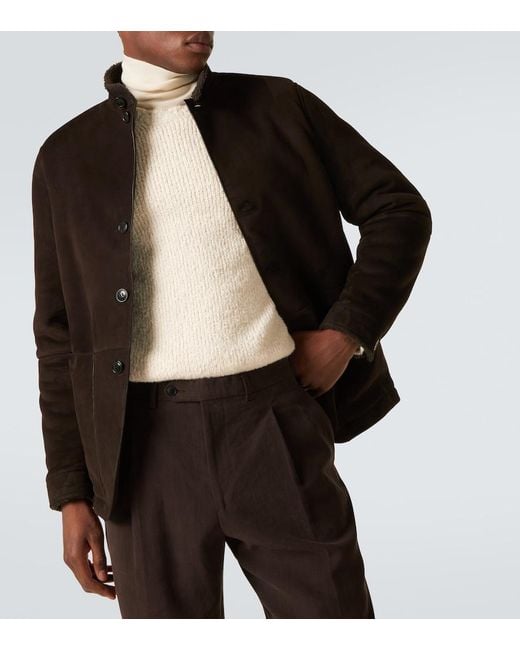 Zegna Brown Il Conte Shearling-Trimmed Suede Jacket for men