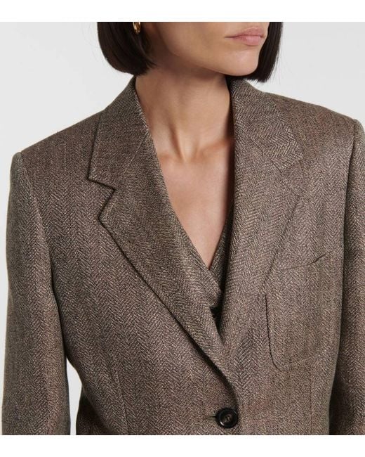Loro Piana Brown Eleanor Chevron Linen Blazer
