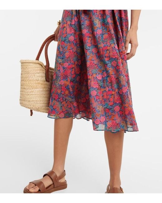 Eres Red Daisy Floral Cotton Midi Dress