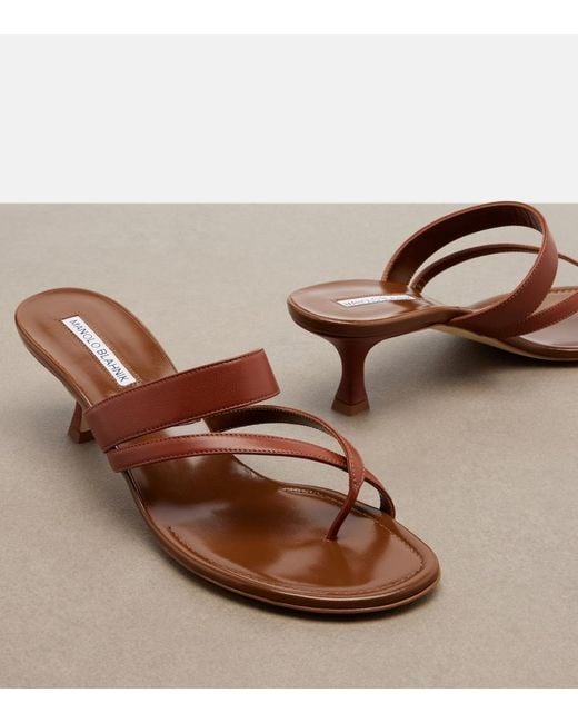 Manolo Blahnik Brown Susa Leather Thong Sandals