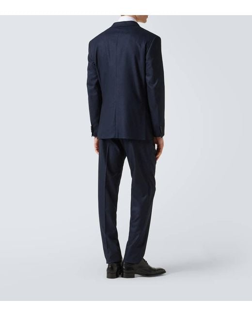 Brioni Blue Herringbone Wool Flannel Suit for men