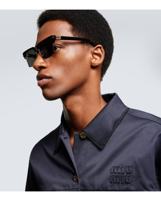 Miu Miu Black Logo Browline Sunglasses for men