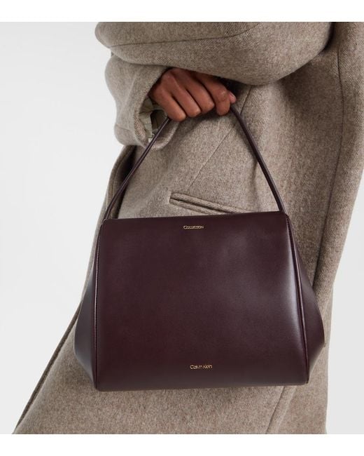 Calvin Klein Purple Tina Medium Leather Shoulder Bag