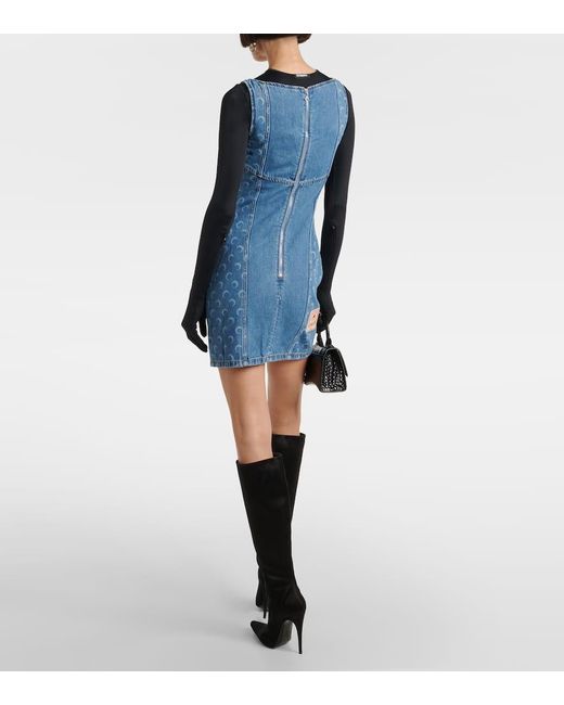 MARINE SERRE Blue All Over Moon Denim Minidress