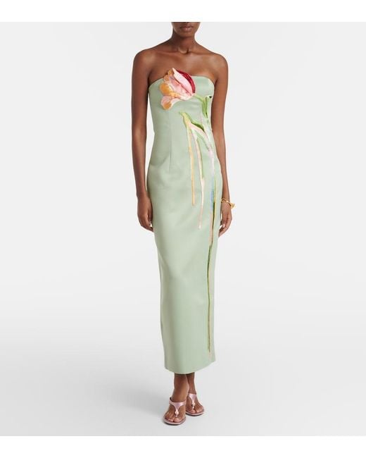 LEO LIN Green Marilyn Floral-Applique Bustier Dress