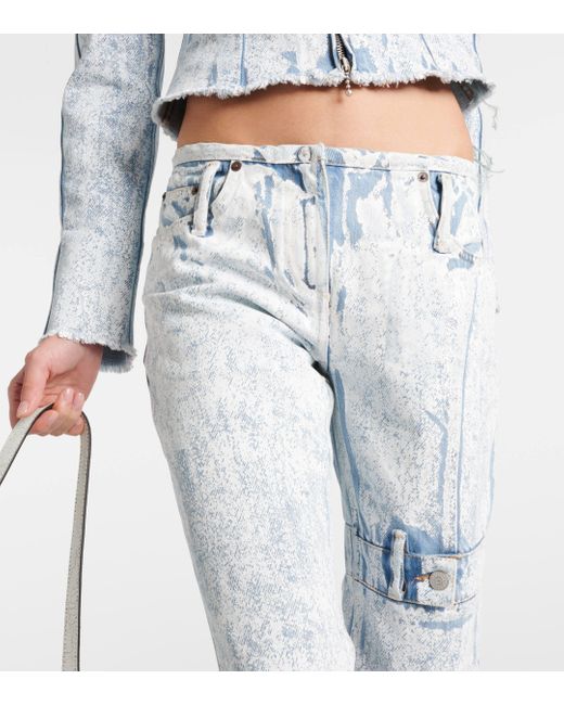 Acne Blue Printed Low-rise Slim Jeans