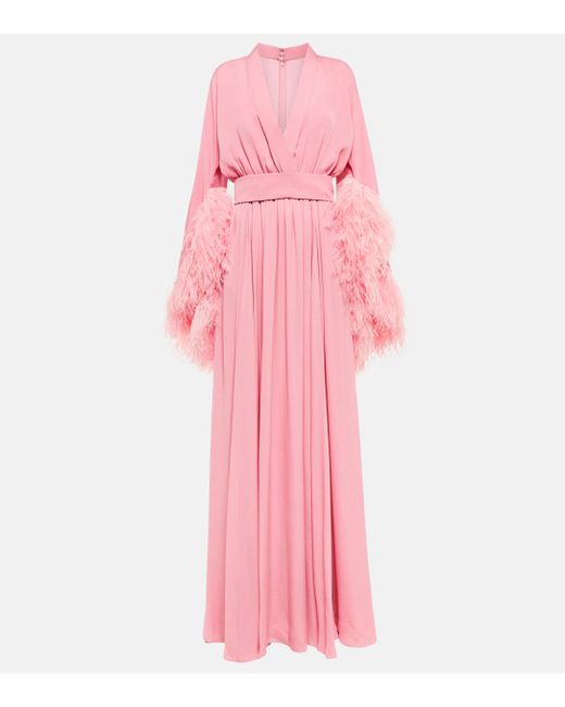 Elie Saab Pink Langes Kleid Aus Seidengeorgette