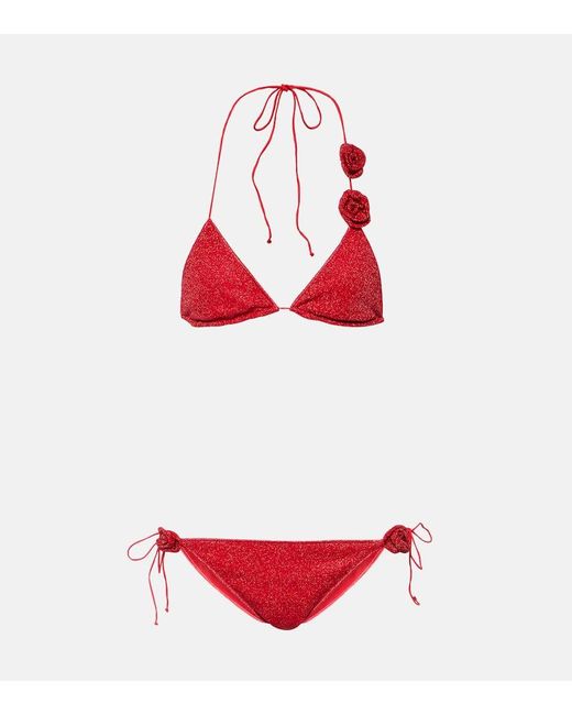 Oseree Red Lumiere Floral-applique Bikini