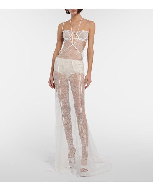 Vestido De Novia Con Encaje Y Cuello Halter Nensi Dojaka de color White