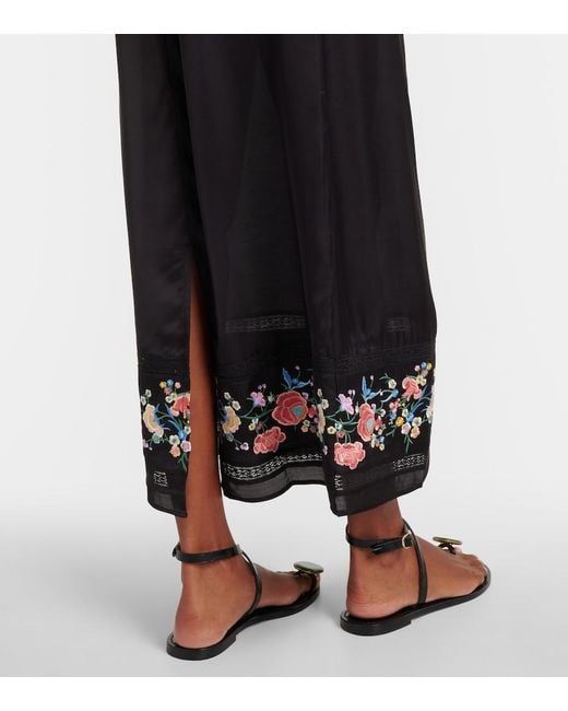 Rixo Black Carey Floral Satin Maxi Dress