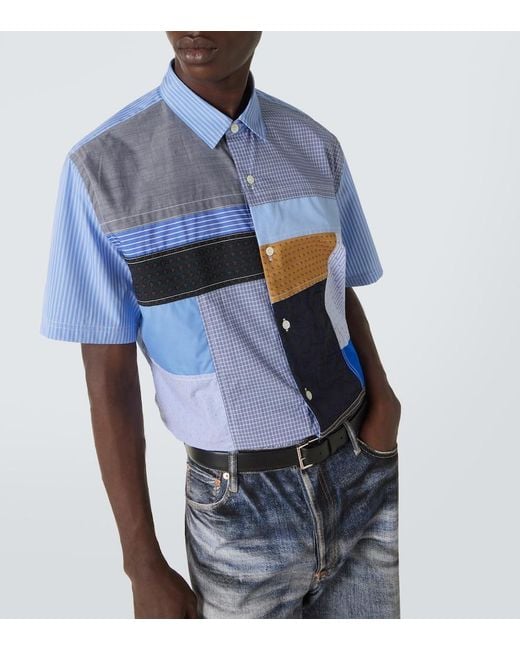 Junya Watanabe Blue Patchwork Cotton Shirt for men