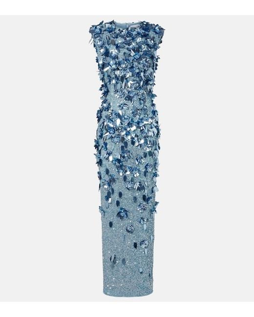 Rachel Gilbert Blue Hugo Sequined Gown
