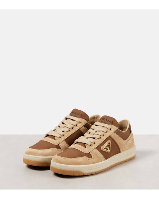 Prada Natural Downtown Re-Nylon And Suede Sneakers