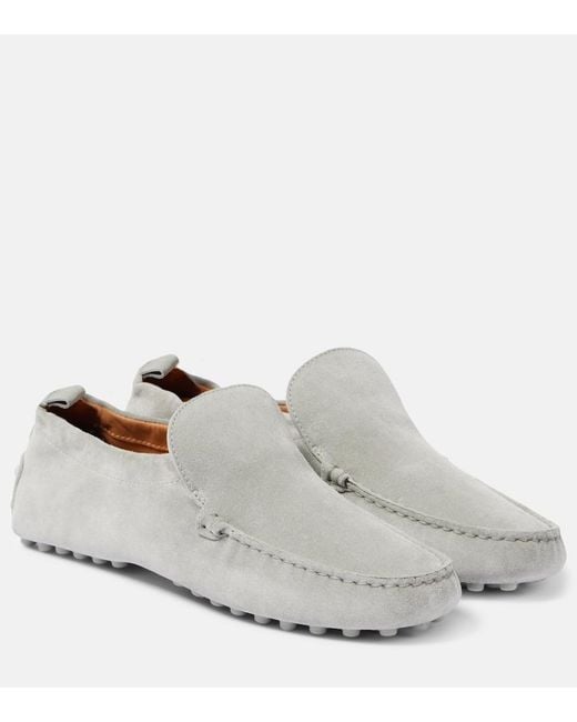 Tod's White Gommino Suede Driving Shoes