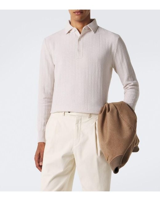 Lardini White Cashmere Polo Sweater for men