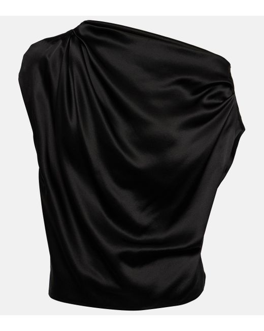The Sei Black Draped One-shoulder Silk Top