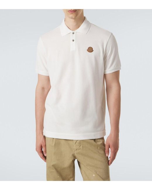 Moncler White Leather-Trimmed Cotton Pique Polo Shirt for men