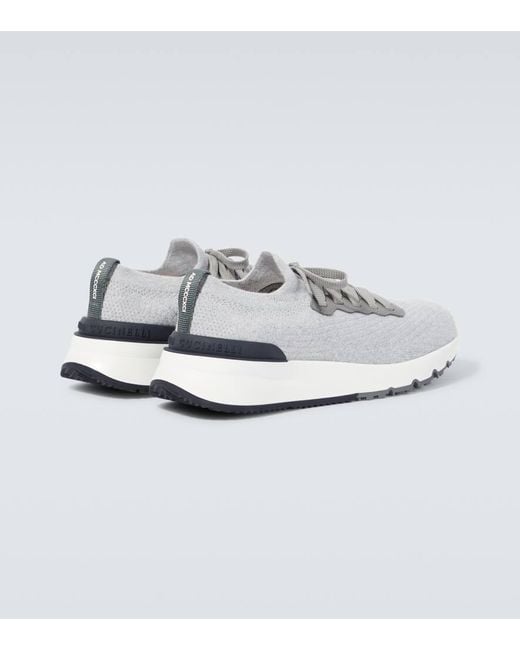 Zapatillas De Punto Con Piel Brunello Cucinelli de hombre de color Metallic